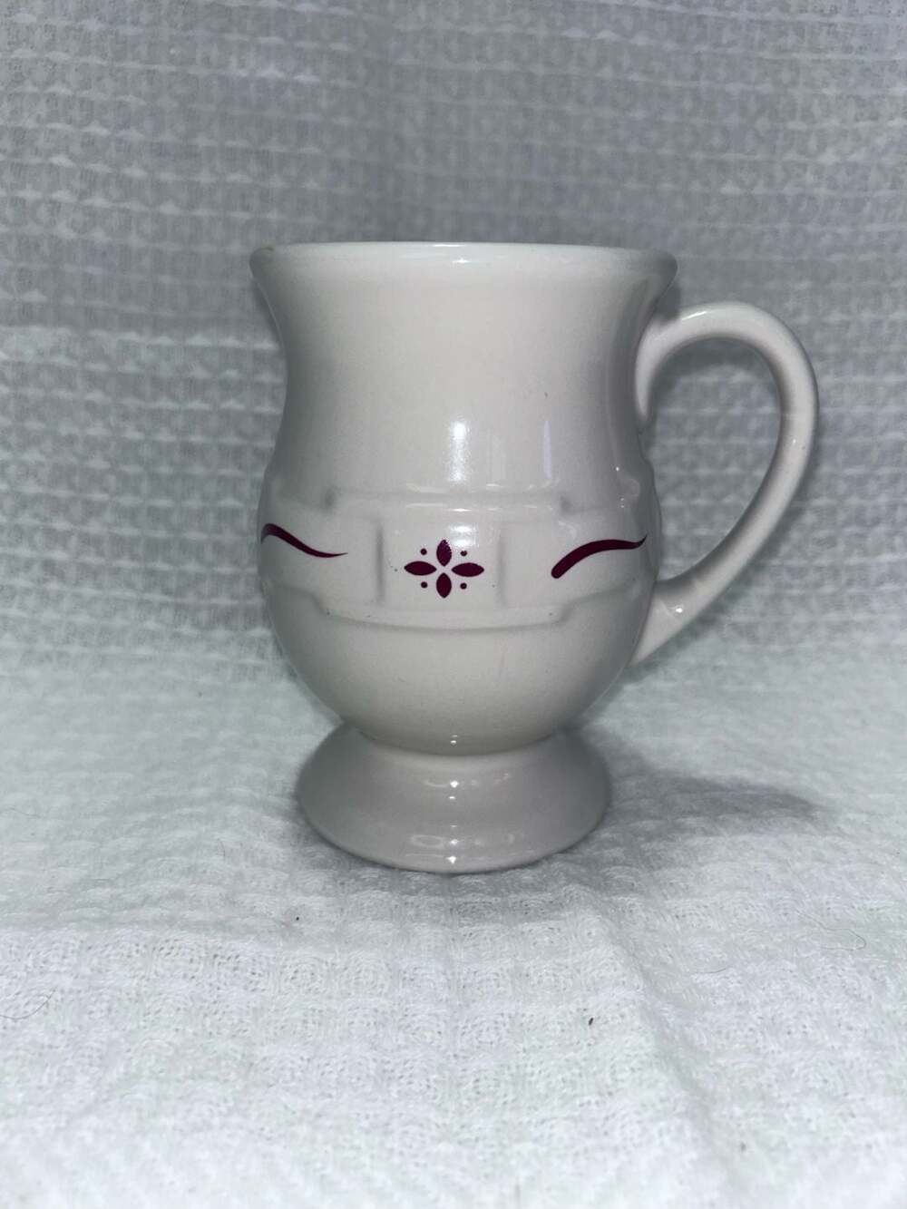 Longaberger Pottery Pedestal Mug with Burgundy Floral Accent